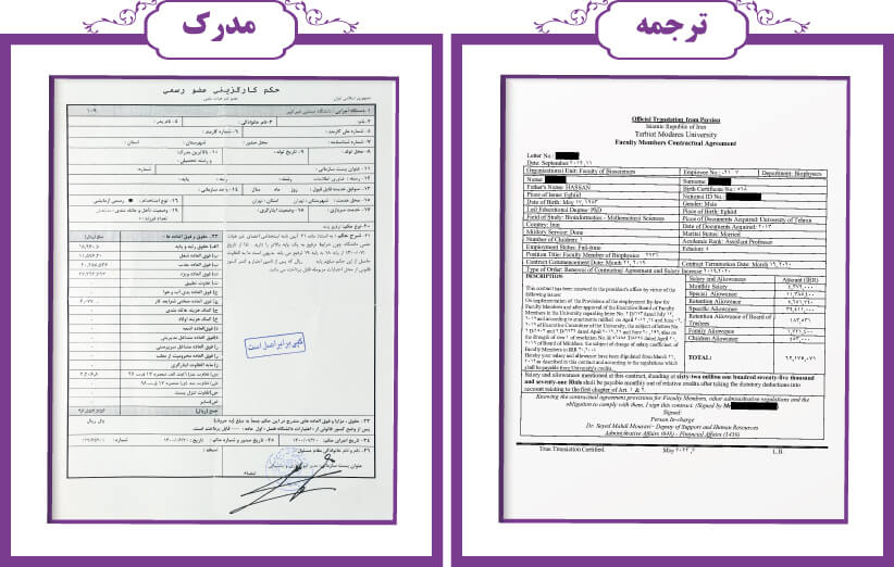 نمونه ترجمه رسمی حکم کارگزینی به انگلیسی